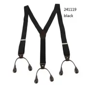 TechTongda Button Holes Link Men's Suspenders-Black Fully Elastic Cotton And PU