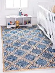 [Aizza Trends] Indian Handmade Braided Natural Jute & Denim Floor Area Rug-Floor Carpet Rug-Bed Side Runner Rug-Doormat Rug -8 x 14 Feet (240 cm x 420 cm)