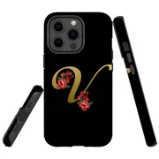 For Apple iPhone 13 Pro Case, Armour Back Cover, Embellished Letter V