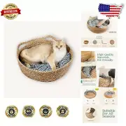 Natural Bamboo and Straw Cat Bed with Summer Sleeping Mat - Cozy 18' W Shelter
