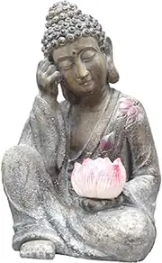 Creative Lotus Buddha Statue，Zen Buddha Statues Solar Powered Flickering LED Light，Buddha Decor for Outdoor Decor Garden