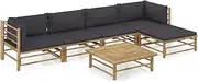 6 Piece Garden Lounge Set with Dark Grey Cushions Bamboo Patio Bar Sets