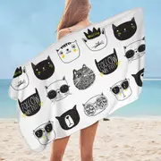 Cool Black and White Cat Faces Microfiber Beach Towel