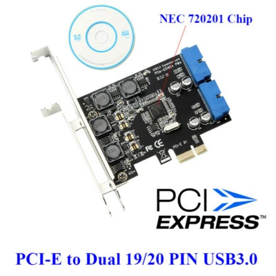 USB 3.0 2 Port 19Pin Card PCI-e to PCI Express Internal 20Pin Male Ports Adapter