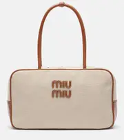 [Miu Miu] Miu Miu Beau leather-trimmed canvas tote bag One Size beige