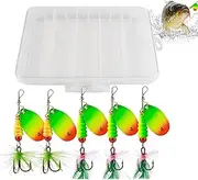 Fishing Lures Kit, Sequin Feathered Hooks Lures Kit, 5X Spinnerbaits Jigs with Tackle Box, Crankbaits for Bass Trout Salmon Walleye Fishing