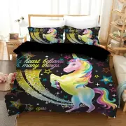 Rainbow Unicorn Quilt/Duvet/Doona Cover Set Single Double Queen King Size