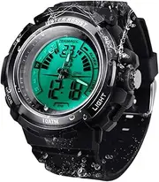 [ILAME] 10 ATM 100m Waterproof Digital Sports Watch for Swimming and Diving with Analog and Digital Display, Alarm Clock, Dual Time Zone, Chronograph, Countdown Functions, 12 or 24 Hour Format