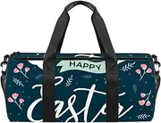 EGGDIOQ Happy Easter Day Flowers Designed Fashion Travel Duffel Bag Luggage Handbag Gym Sports Tote Bags for Man Women with Wet Pocket