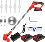 21V Cordless Straw Trimmer Weeder, 3-in-1 Spool strimmer Lawn Trimmer, Electric Weeder 2 Batteries and 5 Plastic Blades for Garden Garden Adjustable Height Weeding Tool (650W)