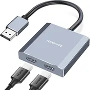 Displayport to Dual HDMI Adapter 1 in 2 Out Dual 4K60Hz Extend/Copy DP 1.2 to 2 HDMI Splitter for Two Monitors Support SST/MST Mode (MacOS Only Supports SST Mode)