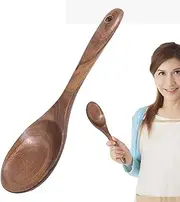 Kitchen Spoons for Cooking,Wood Spatula Salad Fork | Non Stick Spoon, Teak Wood Serving Spoon Kitchen Cookware, Sauce Spoons Wooden Utensils Jmedic