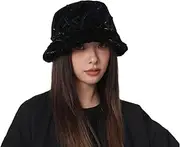 Thickened Add Cotton Hat Women Bucket Hat Short Brim Fisherman Hat Fall Winter Outdoor Warm Bucket Hat Gift 2023 (Color : Black, Size : One Size)