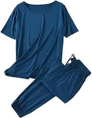 [Jegsnoe] Women Pajamas Set Spring Summer Modal Cotton Loose Casual Short Sleeve Trousers Sleepwear