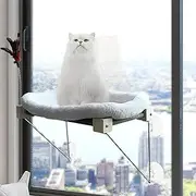 Cat Window Perch for Large Cats & Kittens Suction Cups Holds 22kg, Cordless Cat Hammock Window Beds Metal Supported Comes with Warm Pet Bed for Sunbathing, Napping & Overlooking