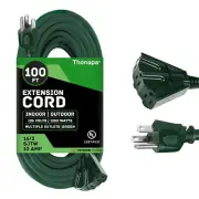 Outdoor Extension Cord 100 FT with 3 Outlets - 16 Gauge Green Extension Cord ...