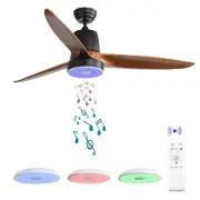 52 Inch Wood Ceiling Fan with RGB Dimming LED Light,with Music Bluetooth Spea...