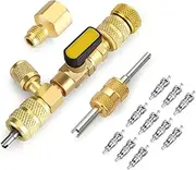 Brass Valve Core Remover & Installer Kit with 1/4" 5/16" SAE Female & 1/4" SAE Male Ports for R12 R410 R32 HVAC System