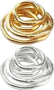 [Generic] 2 Pack Bendable Snake Necklace & Bracelet - Silver/Gold Snake Choker - Punk Flexible Twist Jewelry for Women