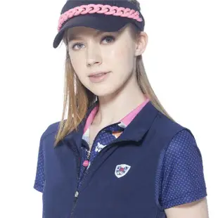 【Lynx Golf】女款吸濕快乾透氣易溶紗材質反光印花脇邊剪裁設計無袖背心(深藍色)