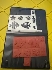 Stampin' Up! 1997 Fish Frolics Rubber Stamps Starfish Fish Shell Set 8 No Blocks