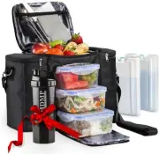 Prep Lunch Bag/Box for Men, Women + 3 Large Food Containers (45 Oz.) + 2 Big
