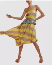 $495 Cynthia Rowley Women's Yellow Mila Silk Asymmetrical Dress Size 4