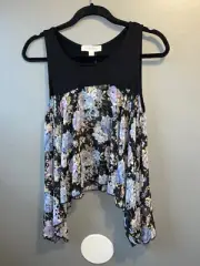 Painted Threads Nordstrom Black Floral Chiffon Top Womens Sz XS Sleeveless