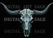 Abstract Fractal Art Longhorn Bull Skull 8X10 High Quality AI Print