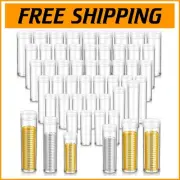 60 Pcs Assorted Coin Holders - Round Plastic Tubes for Collectors & Crafters
