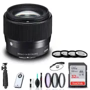 Sigma 56mm f/1.4 DC DN Contemporary Lens for Canon EF-M + 32GB SD Card Bundle