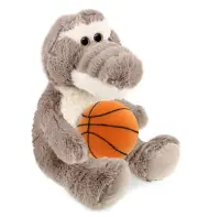 DolliBu Grey Alligator Stuffed Animal with Basketball Plush Toy, 9 Inch