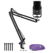 Rode NT-USB Mini USB Condenser Mic with SC27 Purple USB-C Cable and Boom Arm