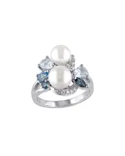 Silver 1.75 ct. tw. Gemstone & 6.5-8mm Freshwater Pearl Ring