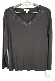 NWT TALBOTS Womens Rayon Polyester Tunic Top Long Sleeve Rhinestone Brown X $168