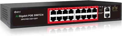 Poe Switch with 16 POE Ports +2 Gigabit Uplink,1 X 1.25G Sfp,802.3Af/At Poe+ 100