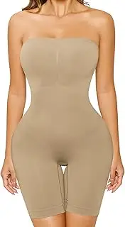 [FXTYK] Strapless Shapewear Bodysuit Body Shaper for Women Tummy Control Bodysuit Shapewear Shorts Adjustable Detachable Shoulder Strap Full Body Sculpting Bodysuit, Clay Colour, M