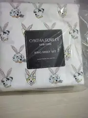 Cynthia Rowley Easter KING Sheet Set Puppies Dogs Bunny Rabbits NEW