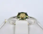MOLDAVITE Glass Beautiful Faceted Ring - Size 6.75 - TOP METEORITE Jewelry