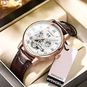 Automatique Mechanical Hollow Watch Luxury Waterproof DateWeek Leather Fashion Men's Watch Business Male Clock Leisure