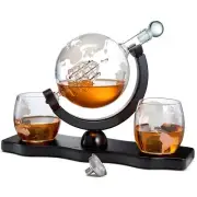 Whiskey Decanter Globe Set with 2 Etched Whiskey Glasses - for Liquor Scotch ...