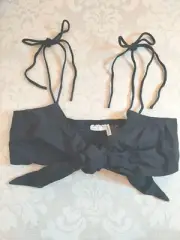 NEW! ASOS DESIGN Fuller Bust Textured Tie Front Crop Beach Top Black Cotton US 4