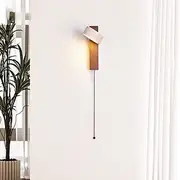 LED Wall Sconce Warm White Japanese Style Yellow Travertine Indoor Light with Pull Cord Switch Creative Wind Lamp Shade for Guesthouse Bedroom Living Room 110-