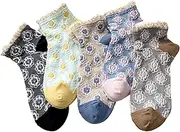 [Yomutiur] Women Sheer Socks, Summer Transparent Retro Thin Mesh Lace Elastic Jacquard Crystal Glass Ankle Socks