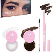 VIOLA HOUSE Eyebrow Gel Taming & Defining,Eyebrow Pomade+Eyebrow Pencil+Eyebrow Brush,Eyebrow Kit 4pcs,Long Lasting,Creating Natural-Looking Brows（Dark brown）
