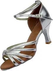 [BESTYASH] 1pair Silver Open-Toed High Heels for Ladies Knotted Strap Latin Dancing Shoes Elegant Grain Design for Dance Banquet Events