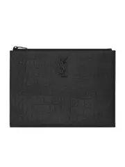 Saint Laurent Monogram Tablet Holder in Crocodile Embossed Leather
