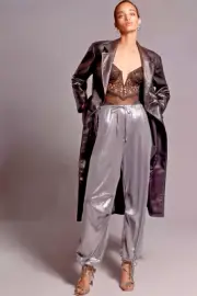 NWT Anthropologie LIQUID SHINE PARACHUTE HAREM SILKY TROUSERS Pants SILVER M