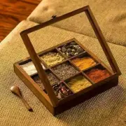 Wooden Table Masala Dabba Spice Box Containers Jars Kitchen Spoon Christmas Gift