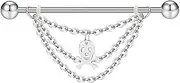 [Niaspi] 14G Ghost Chain Dangle Industrial Barbell Earrings for Women Men Stainless Seel Cartilage Industrial Piercing Jewelry for Halloween Day Black Silver